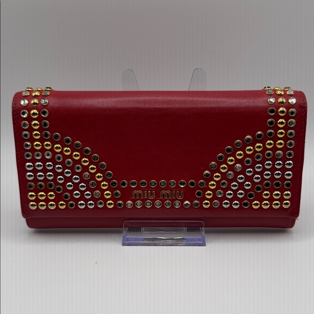 Miu Miu Vitello Crystal long wallet in a red leather